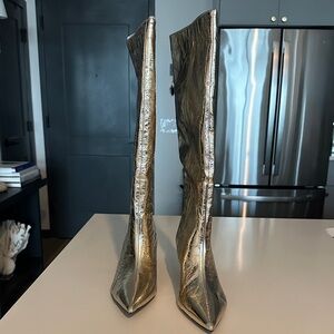 Metallic Gold Knee-High Pointed Toe Women's Boots never worn!